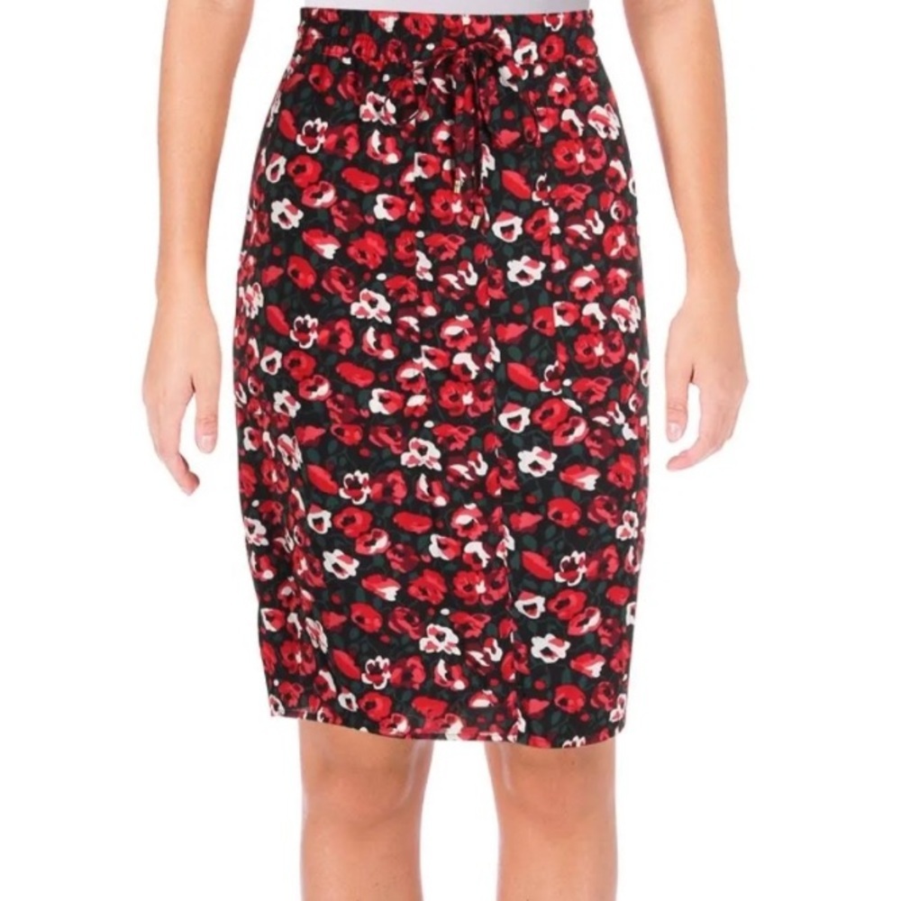 Lauren Ralph Lauren Women's Red & Black Floral Drawcord Skirt Size 0